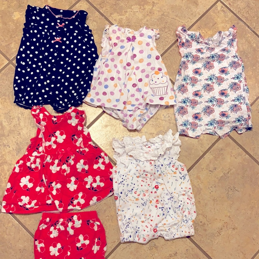 Baby girl 0-3 month romper and dress bundle of 5